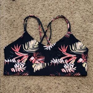 JoyLab Black and Pink Floral Strappy Back Sports Bra Size Medium